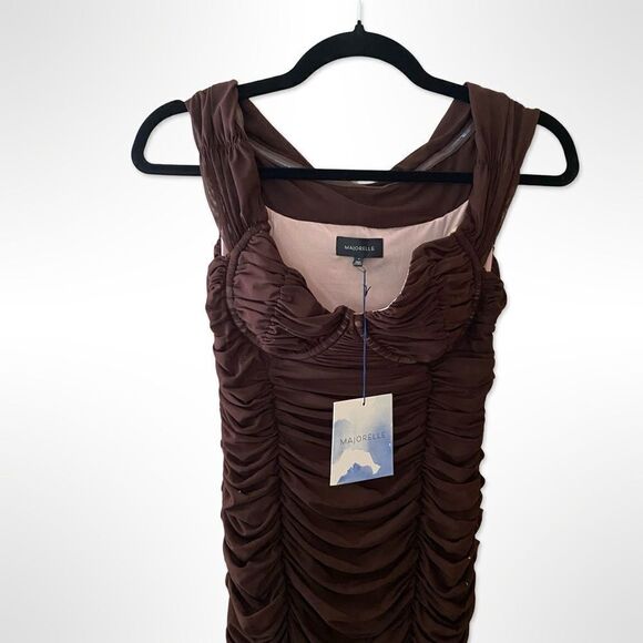Majorelle Tabitha Brown Ruched Shirred midi dress revolve Sz S NWT - Picture 6 of 12